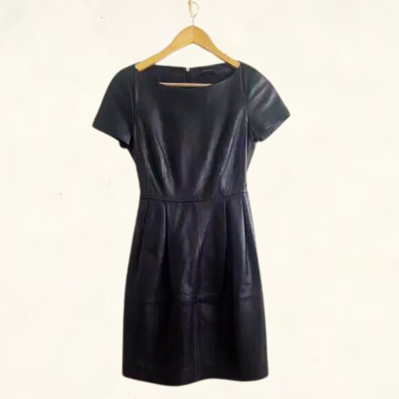Massimo Dutti Goregous Leather Navy Dress - Picture 1 of 5